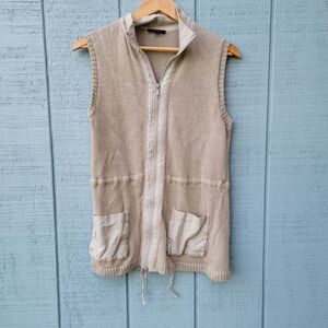 Lafayette 148 NY Hemp Full Zip Knit Vest sz M Tan Lagenlook Artsy Safari Old Mon